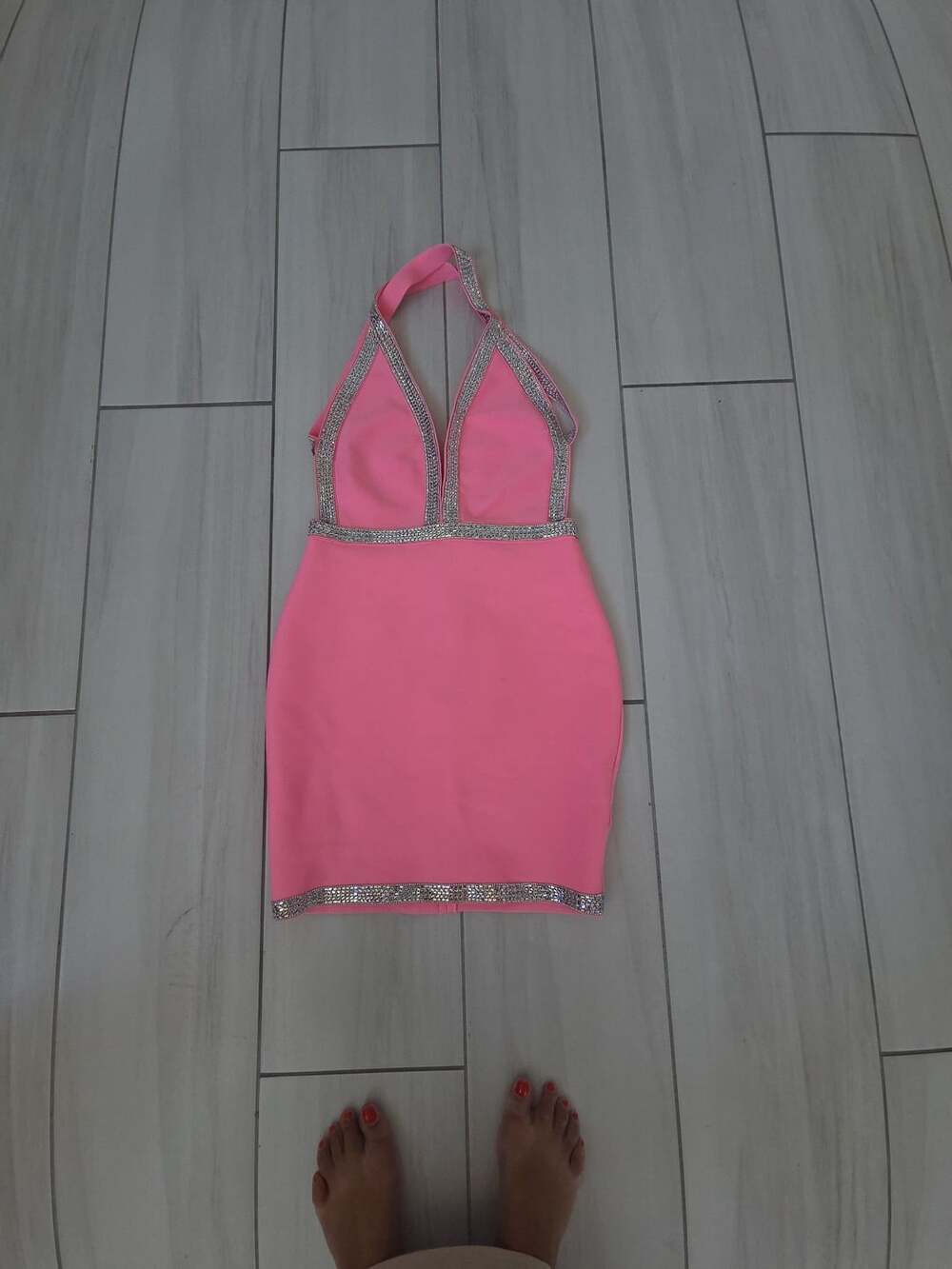 Fashion Nova Studio 54 Bandage Mini Dress Size M Pink Rhinestone